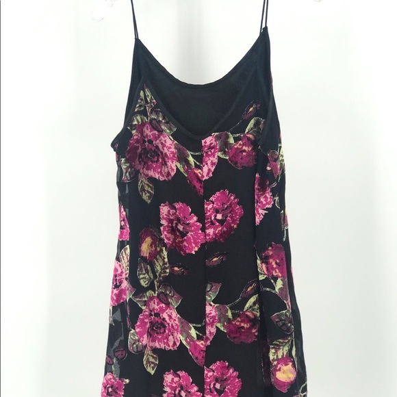 Mi Ami Mini Sundress Black Pink Velveteen Flowers Strappy lined #A9 - Picture 2 of 9